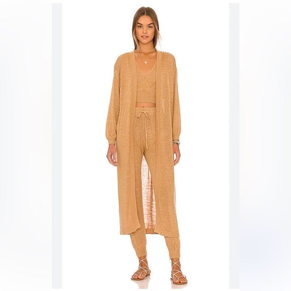 LSpace Azores Duster in Toffee Tan brown cardigan tie knit Revolve M/L $198 - Picture 1 of 16